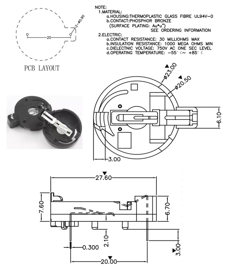 Factory Price Button Battery Holder for CR2032 Coin Cells