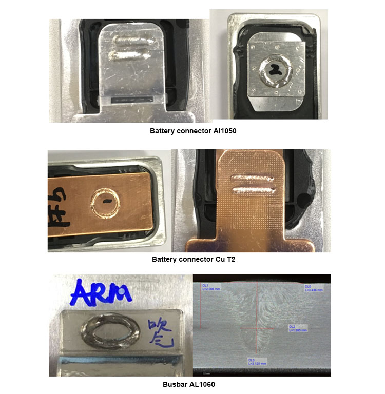 Laser spot welding for Al and Cu connector