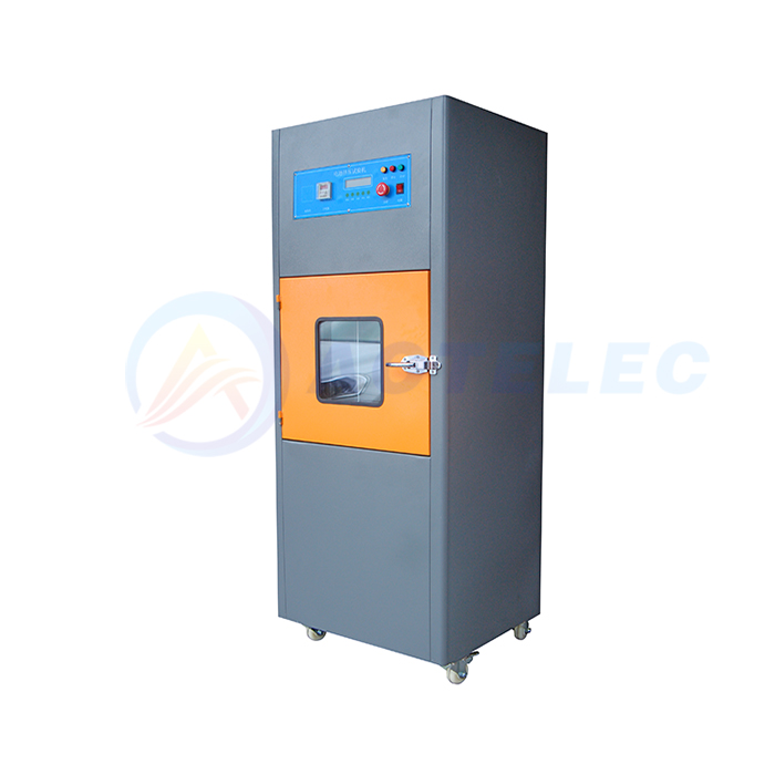 Battery Extrusion and Acupuncture Tester Machine Drive mode hydraulic drive Force value range 1 ~ 20kN Force measurement accuracy 0.1N Unit conversion kg, N, lb Extrusion stroke 200mm or 300mm Force value display LCD display Battery extrusion head standard extrusion head, area ≥ 20cm Extrusion degree the extrusion pressure reaches 13±0.2kN, and keep it for 1min Box material inner box stainless steel, outer box cold-rolled steel plate spray treatment Features The rear side of the box is designed with an air outlet and a pressure relief device, and the box is equipped with lights Test space（L*W*H） 300x300x300mm Dimensions（L*W*H） 700x800x1830mm Power supply AC380V, 50HZ Weight 220kg Steel needle φ5mm～φ8mm high temperature resistant steel needle, the length is 100mm (can be specified). Needling stroke 200mm or 300mm Clampable battery distance 200mm Needling speed 10～40mm/s (can be specified) Acupuncture force value 1～200Kg (optional) Force value display LCD display Force measurement accuracy ±1% Drive mode cylinder drive or hydraulic drive